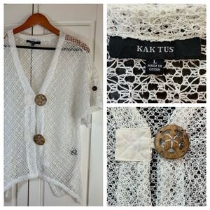 Boho‎ Hippie Open Weave Jacket Sweater Top Womens Large Kaktus Neutral Bohemian